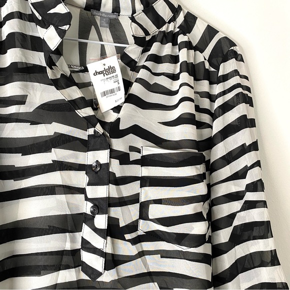 Charlotte Russe Sheer Black White Stripe Blouse NWT - Picture 2 of 6